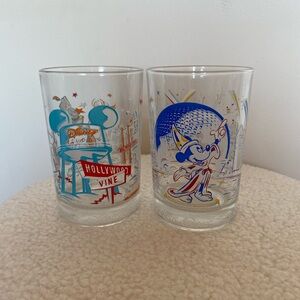 MICKY MOUSE WALT DISNEY AND HOLLYWOOD & VINE 25th ANNIV. GLASS CUPS